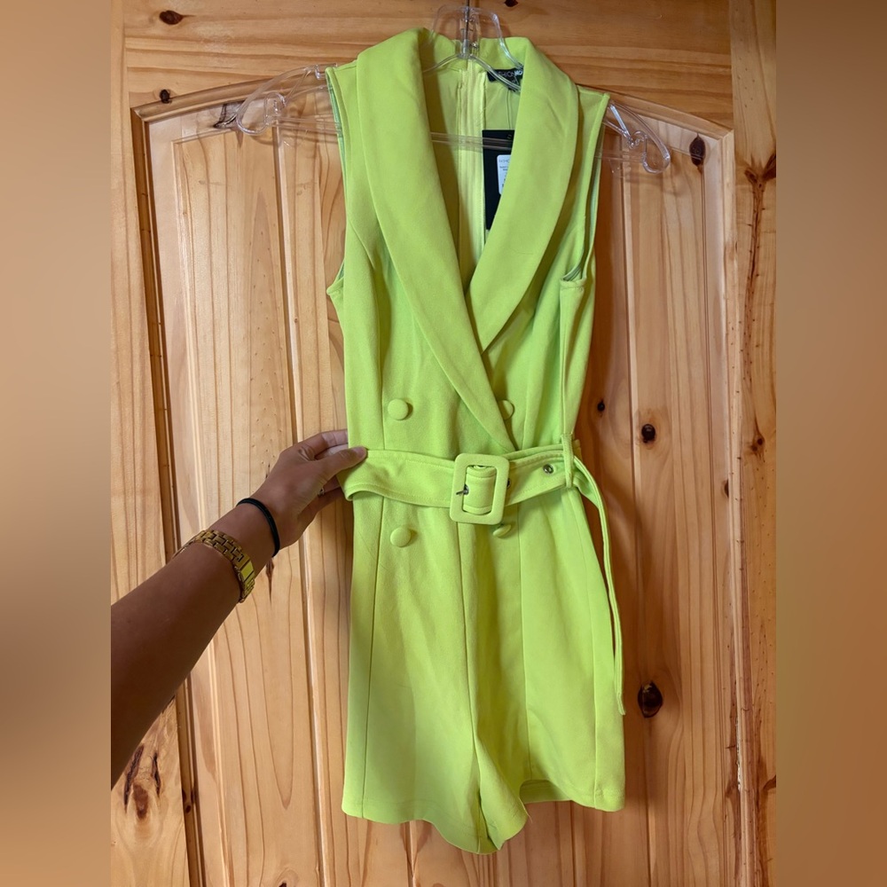 NWT Fashion Nova Switch Up the Game Blazer Romper Lime Green